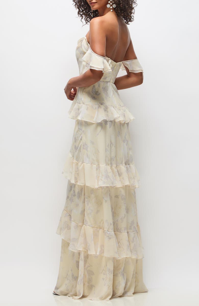 Dessy Collection Olivia Tiered Ruffle Chiffon Gown, Alternate, color, Butter Yellow Floral