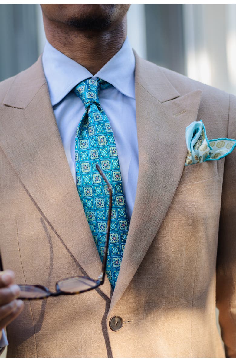 Elizabetta De Sica- Extra Long Silk Jacquard Tie for Men, Main, color, Turquoise