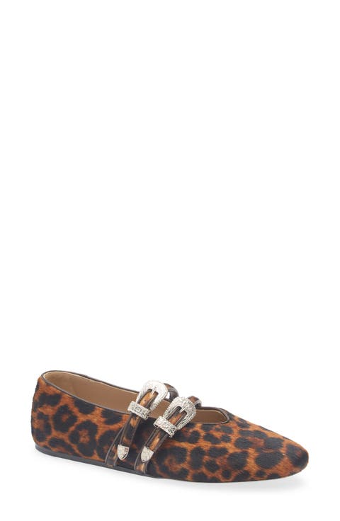 Claudia Leopard Spot Genuine Calf Hair Mary Jane Flat (Women)