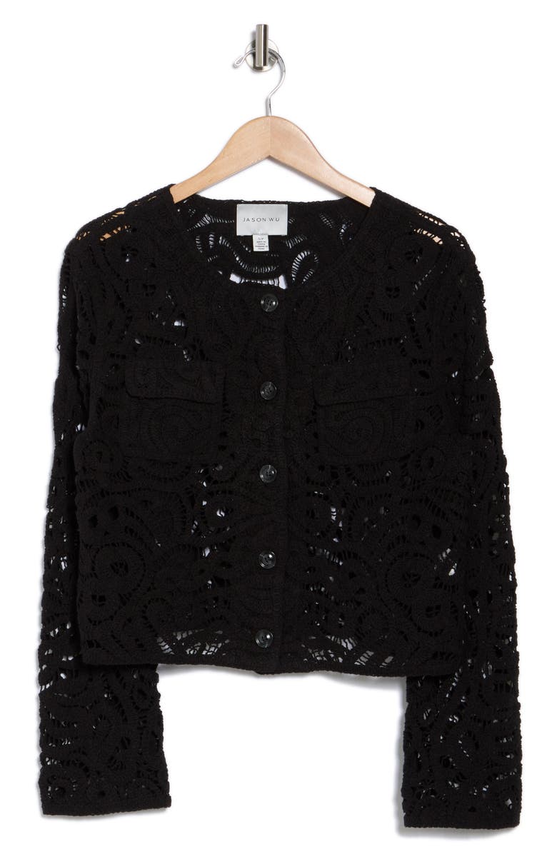 JASON WU Long Sleeve Crewneck Crochet Top, Alternate, color,