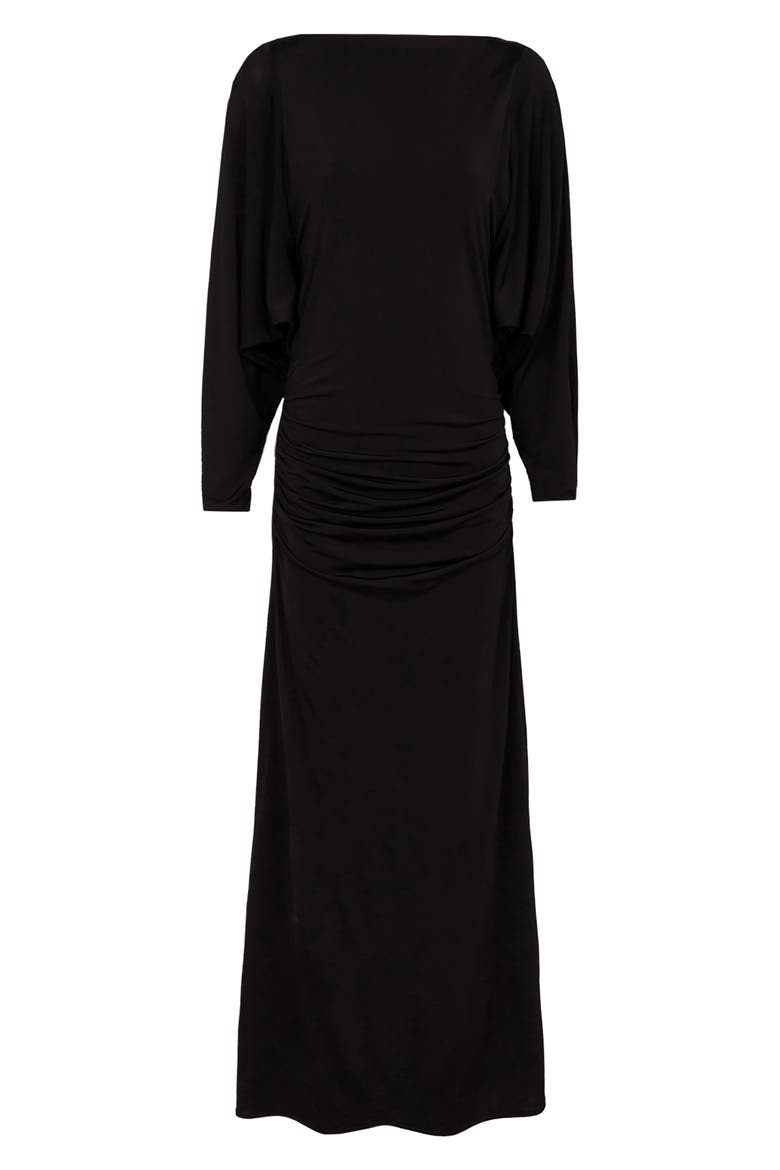 Nina Long Sleeve Cover-Up Maxi Dress, Alternate, color, BLACK