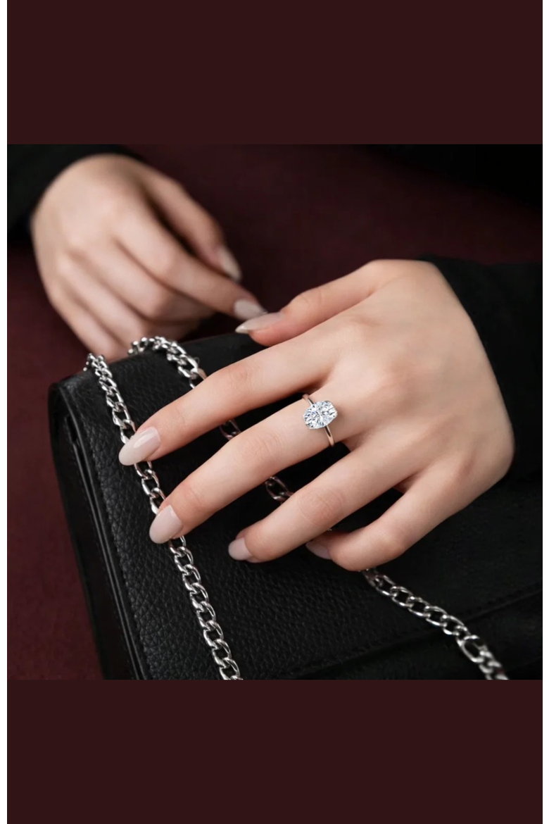 Elena Oval Moissanite Solitaire Vermeil Ring, Alternate, color, Silver