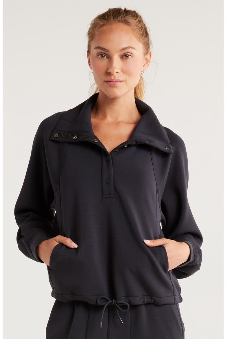 Ultrasoft Snap Funnel Neck Sweatshirt, Main, color, BLACK