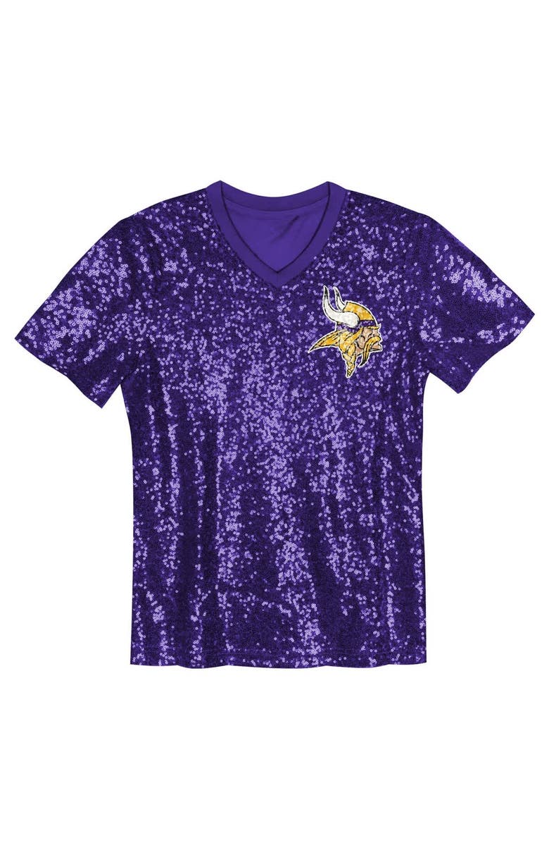 Outerstuff Girls Youth Justin Jefferson Purple Minnesota Vikings Sequin V-Neck Fashion Jersey, Alternate, color, Purple
