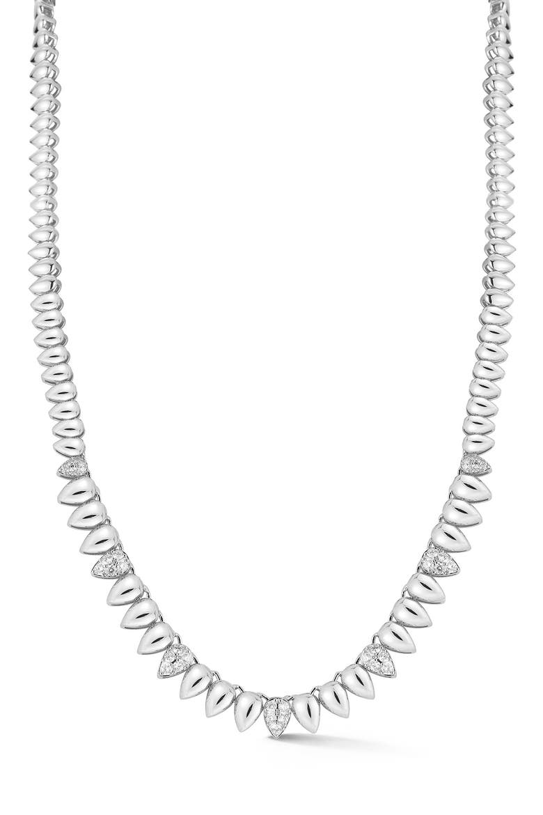 Rhodium Plated Cubic Zirconia Teardrop Tennis Necklace, Main, color, SILVER