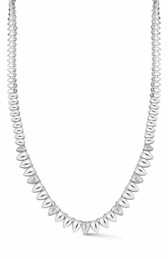 Rhodium Plated Cubic Zirconia Teardrop Tennis Necklace