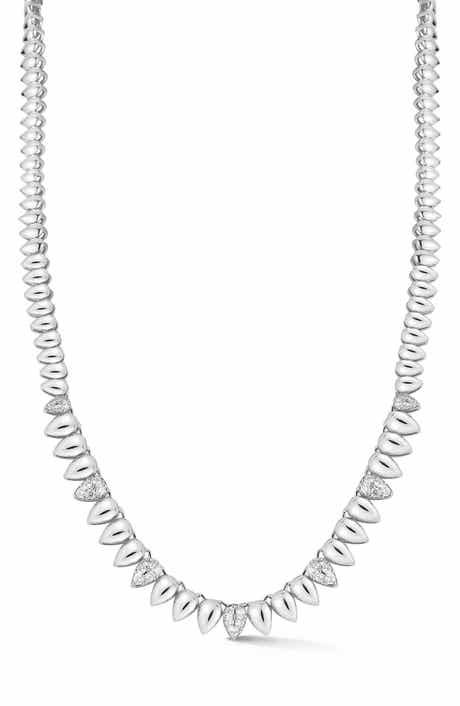 Rhodium Plated Cubic Zirconia Teardrop Tennis Necklace
