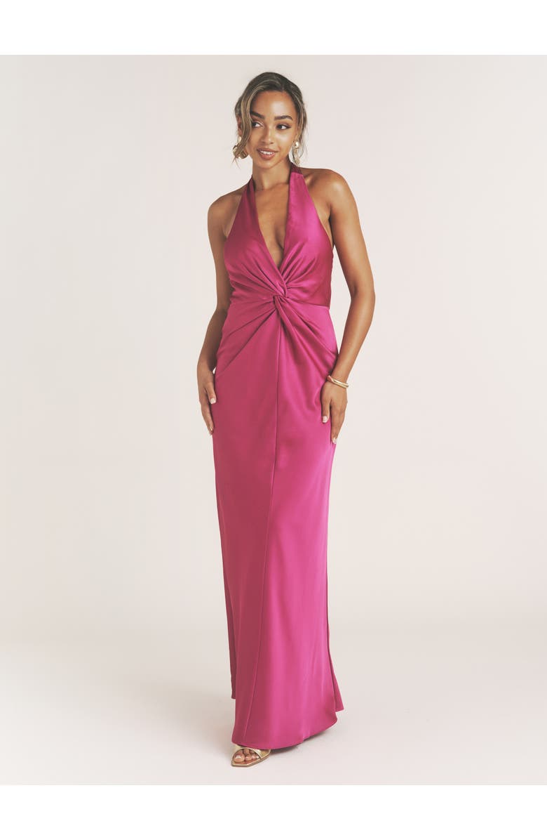 Six Stories Isabel Plunge Knot Detail Dress, Main, color, Raspberry