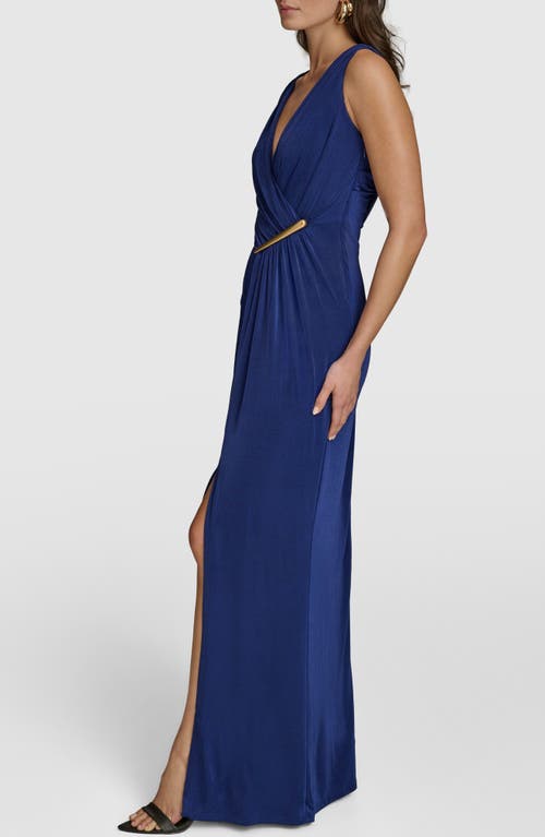 Shop Donna Karan New York Ruched Front Slit Sleeveless Gown In Cosmos