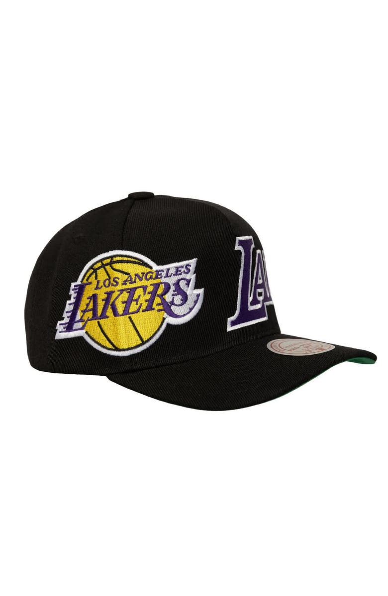 Mitchell & Ness Men's Mitchell & Ness Black Los Angeles Lakers Busted Logo Wordmark Wrap-Around Pro Pinch Adjustable Hat, Alternate, color, Black