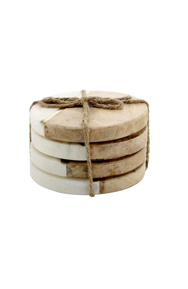 Gibson Elite Pinehurst 4 Piece 4 Inch Inlaid Marble and Wood Coaster, Alternate, color, Beige