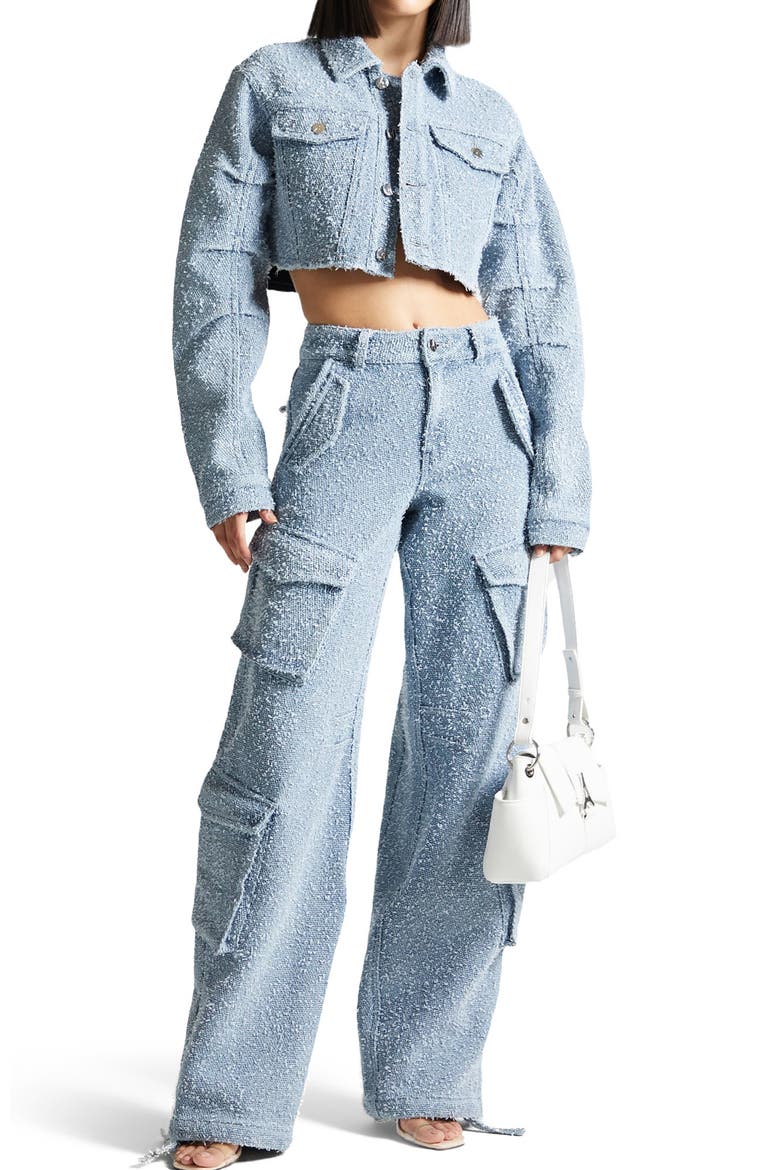 Catherine Cropped Boucle Denim Jacket, Alternate, color, Mid Blue