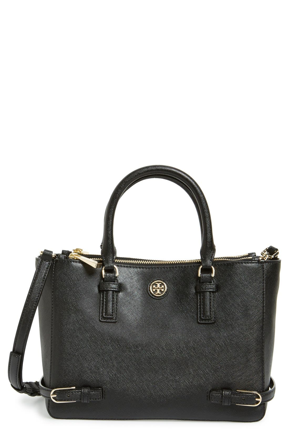 'Small Robinson' Saffiano Leather Tote, Main, color, BLACK