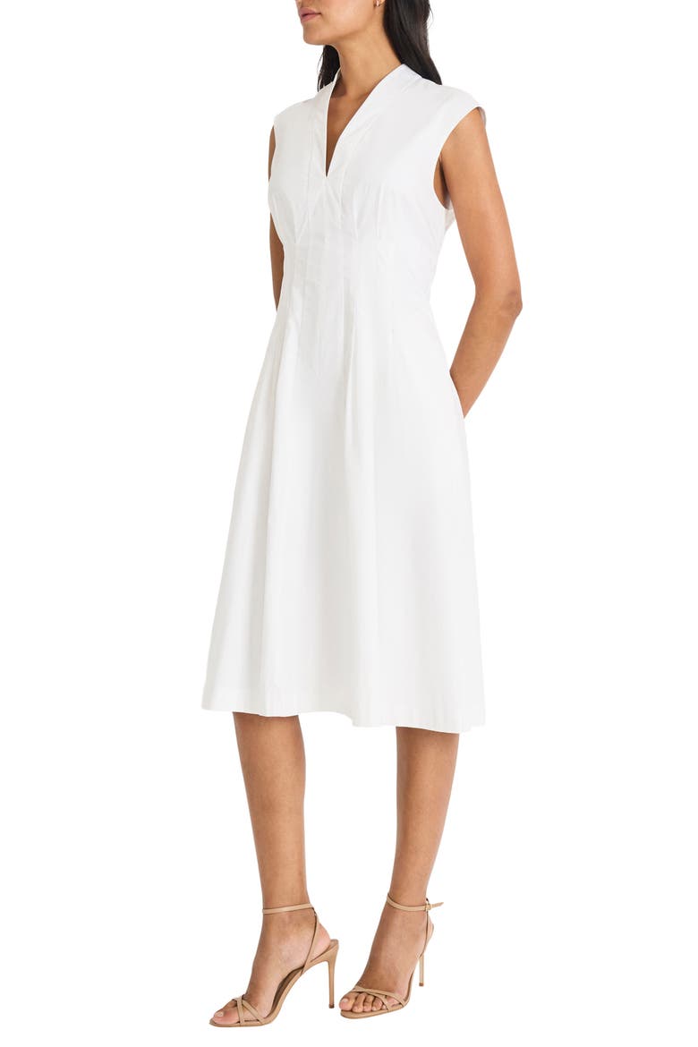 Stretch Cotton Fit & Flare Dress, Alternate, color, BRILLIANT WHITE
