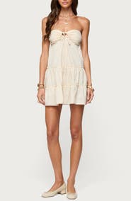 EDIKTED Safie Strapless Tiered Cotton Minidress