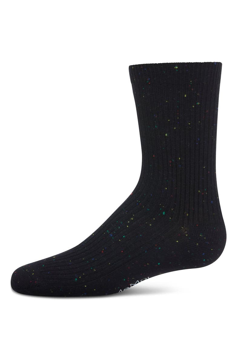 MeMoi Thin Ribbed Speckled Crew Sock, Main, color, Black