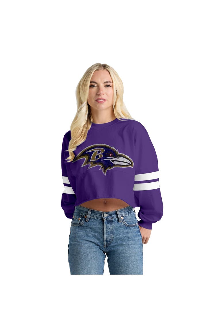 Women's Spirit Jersey  Purple Baltimore Ravens Oversized Cropped Stripe Long Sleeve T-Shirt, Main, color, Purple