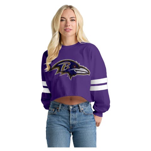 Women's Spirit Jersey  Purple Baltimore Ravens Oversized Cropped Stripe Long Sleeve T-Shirt