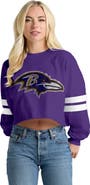 SPIRIT JERSEY Women's Spirit Jersey  Purple Baltimore Ravens Oversized Cropped Stripe Long Sleeve T-Shirt