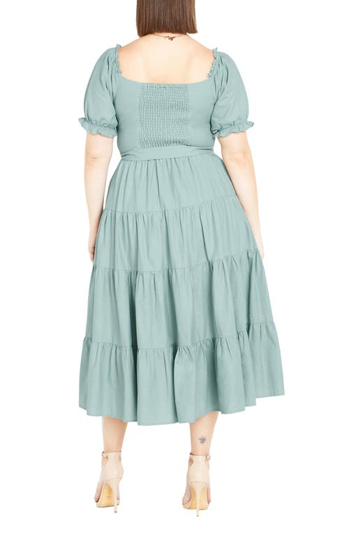 City Chic Puff Sleeve Tiered Midi Dress In Blue