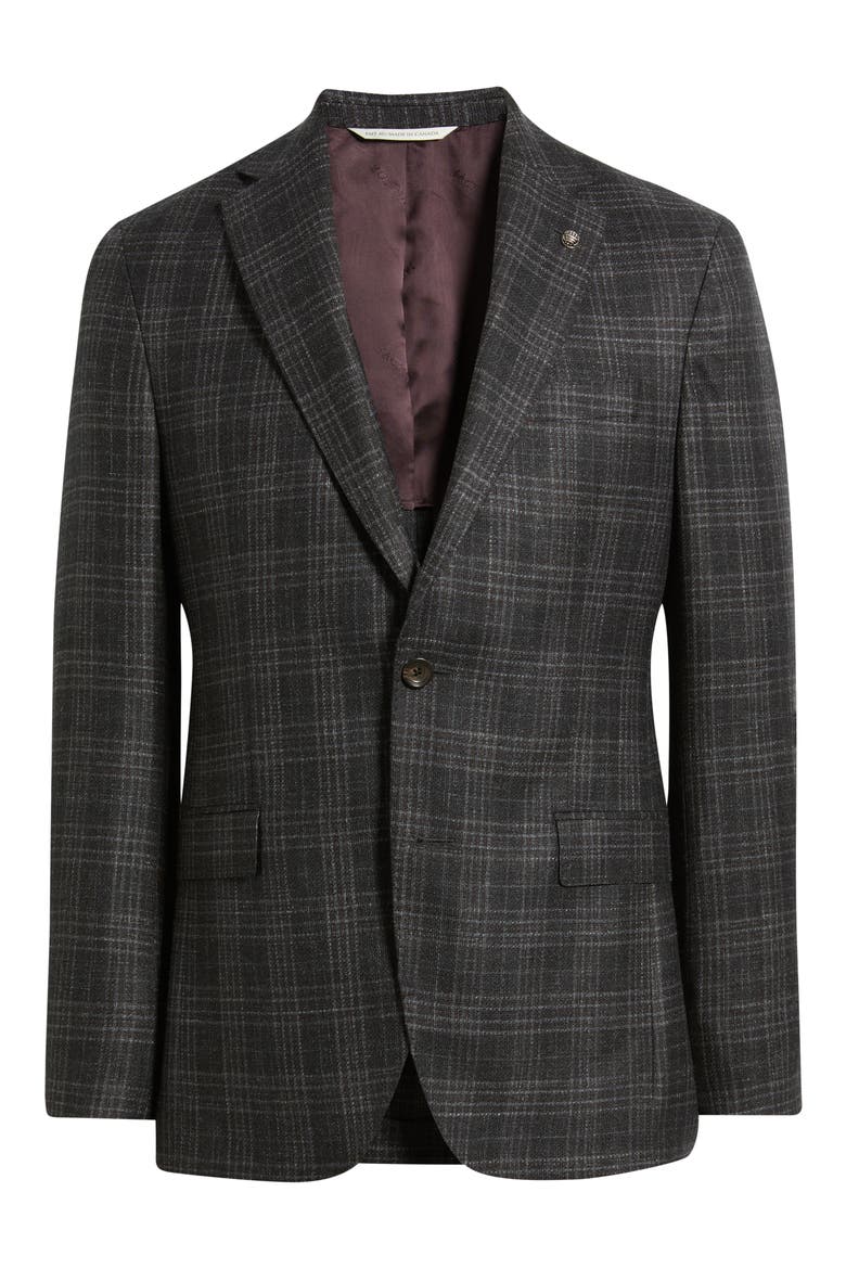 Midland Contemporary Fit Plaid Wool & Silk Blend Sport Coat, Alternate, color, CHARCOAL