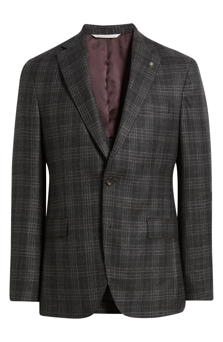Jack Victor Midland Contemporary Fit Plaid Wool & Silk Blend Sport Coat, Alternate, color, Charcoal