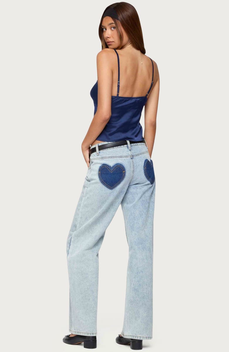 EDIKTED Lace Inset Crop Satin Camisole, Alternate, color, Navy