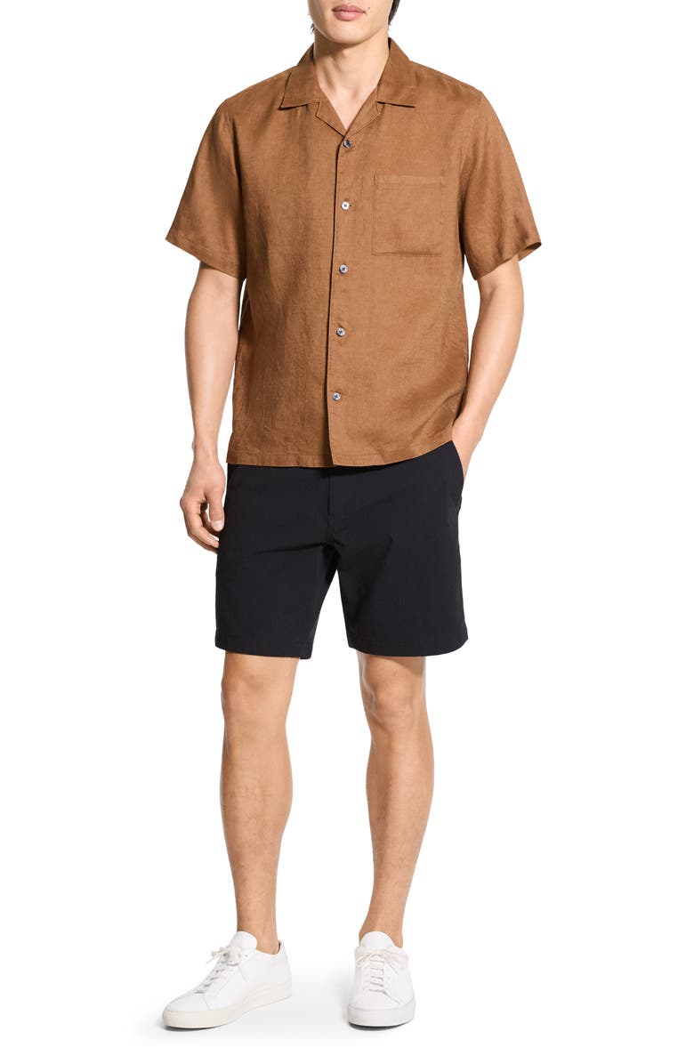 Theory Noll Short Sleeve Linen Button-Up Camp Shirt, Alternate, color, Deep Tobacco