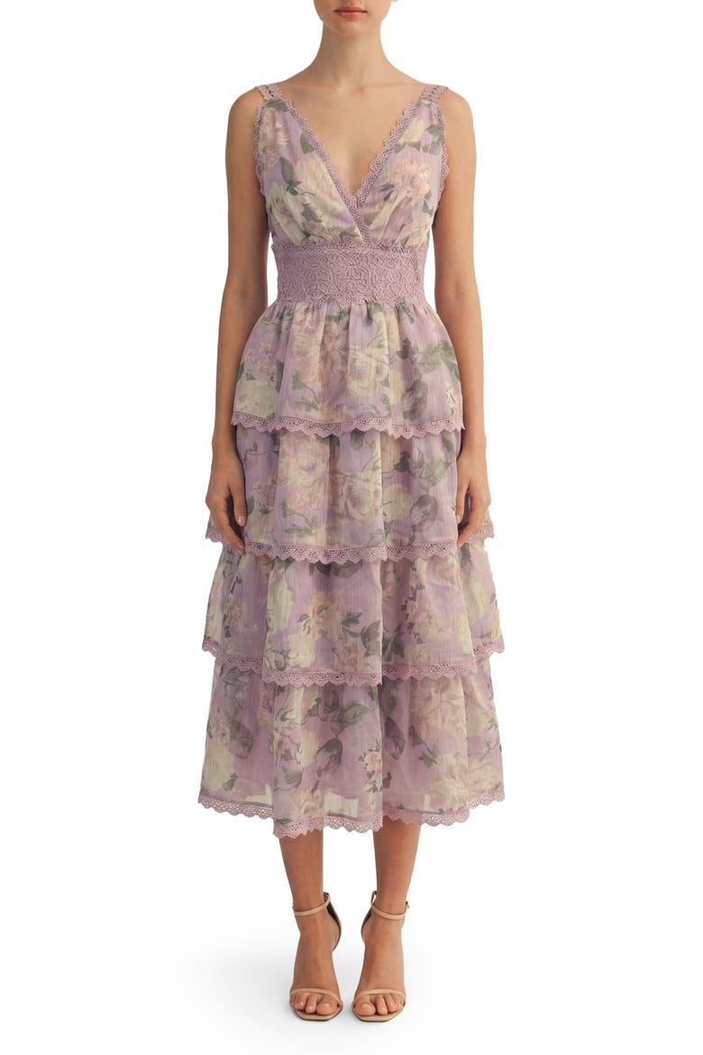 Sylvie Layered Ruffle Sleeveless Maxi Dress, Main, color, LAVENDER