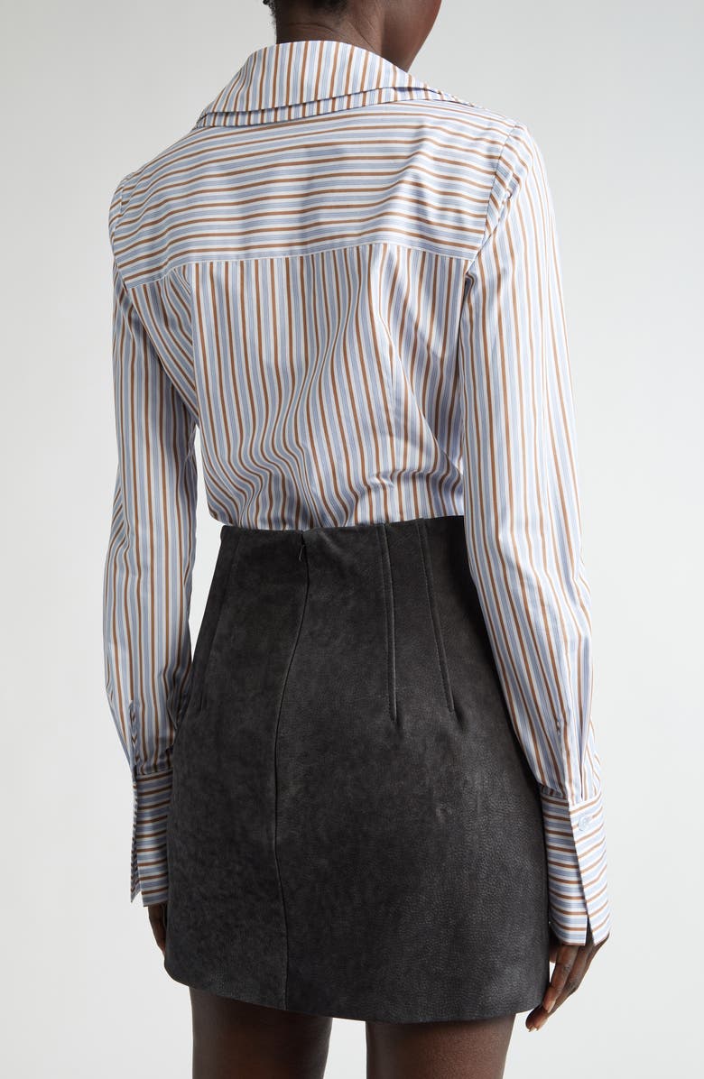 LaQuan Smith Stripe Plunge Neck One-Button Shirt, Alternate, color,