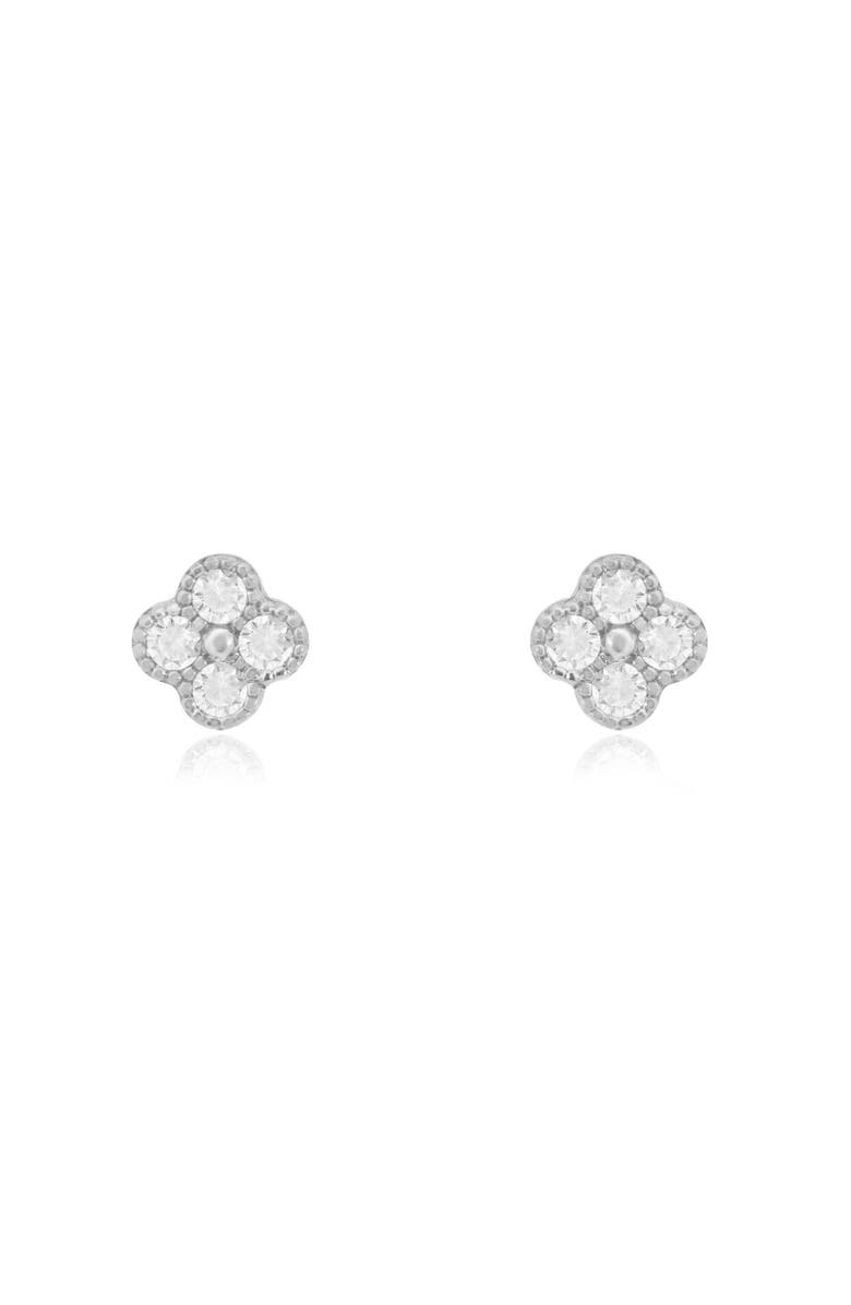 The Lovery Fine Jewelry Mini Diamond Clover Stud Earrings, Alternate, color, White Gold