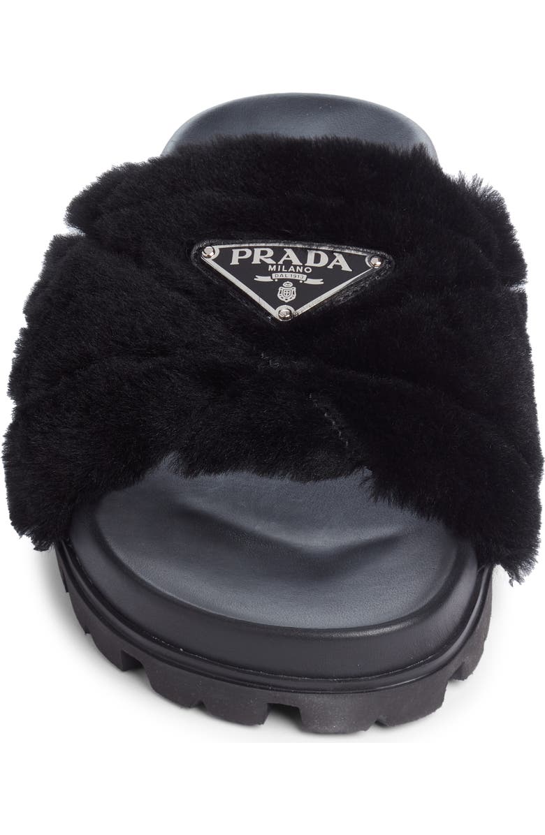 Prada Logo Genuine Shearling Slide Sandal, Alternate, color,