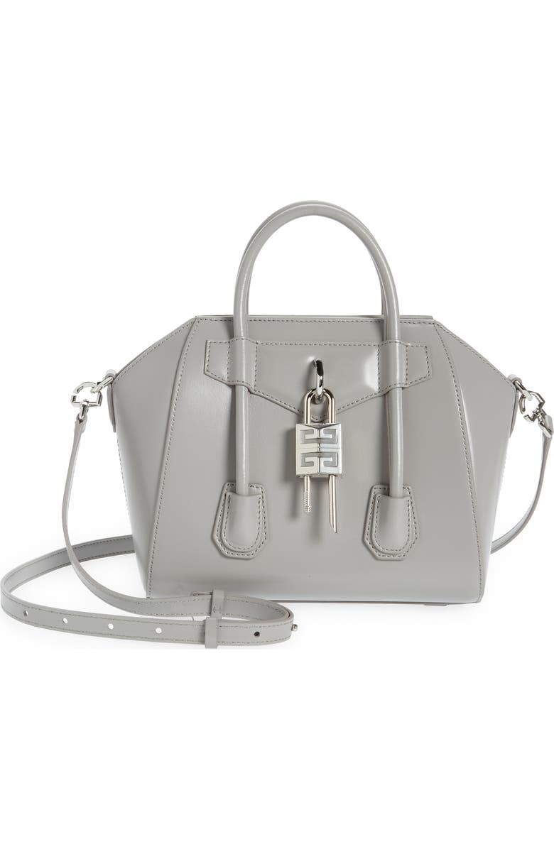 Givenchy Mini Antigona Lock Leather Satchel, Main, color,
