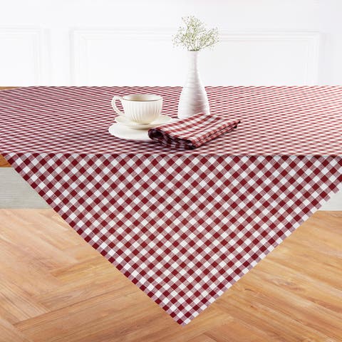 Linen Table Throw 52 x 52 Inch for Dining Table, Holiday and Everyday Table Decor - Gingham Check