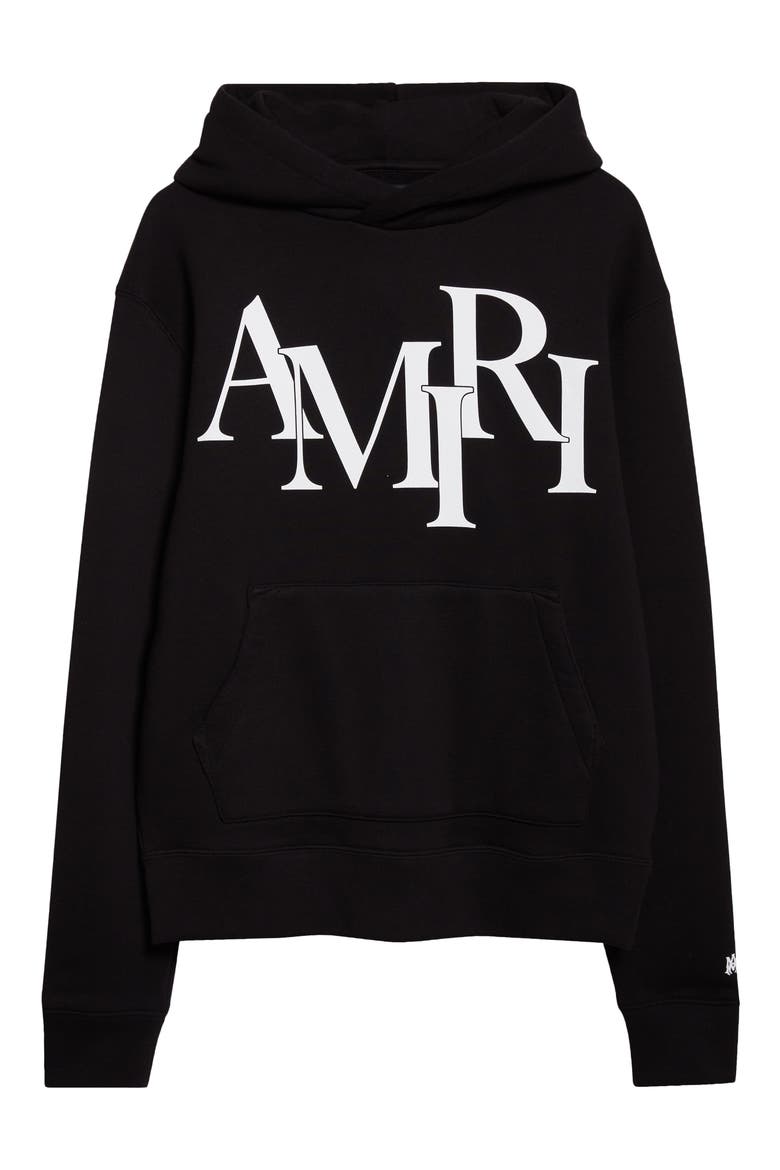 Staggered Logo Graphic Hoodie, Alternate, color, BLACK