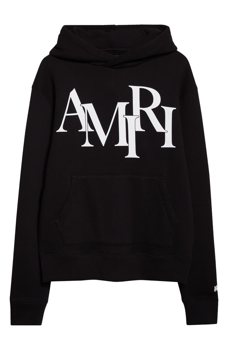 AMIRI Staggered Logo Graphic Hoodie, Main, color, Black