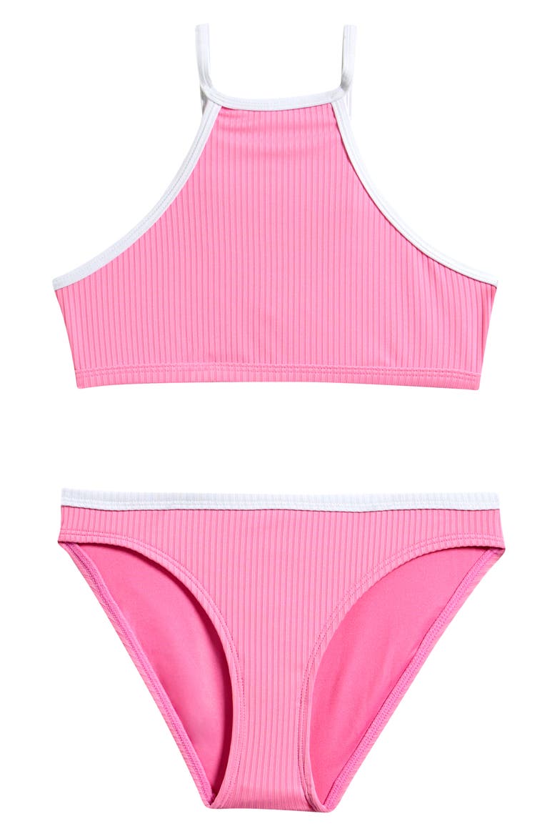 Kids' Premium Rib 2.0 Two-Piece Swimsuit, Main, color, BEGONIA PINK