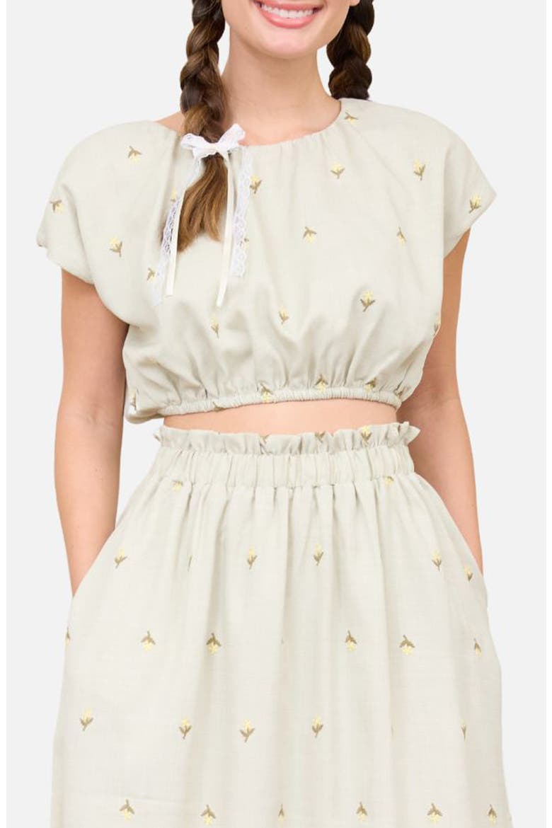 Floral Embroidered Crop Top, Main, color, LIGHT OLIVE