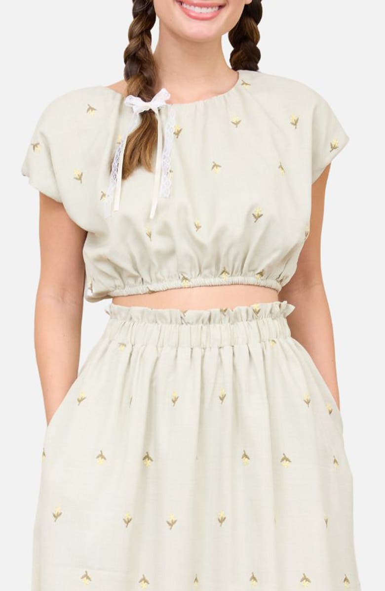 Blu Pepper Floral Embroidered Crop Top, Main, color, Light Olive