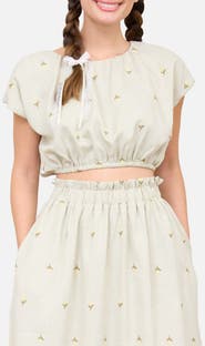 Blu Pepper Floral Embroidered Crop Top