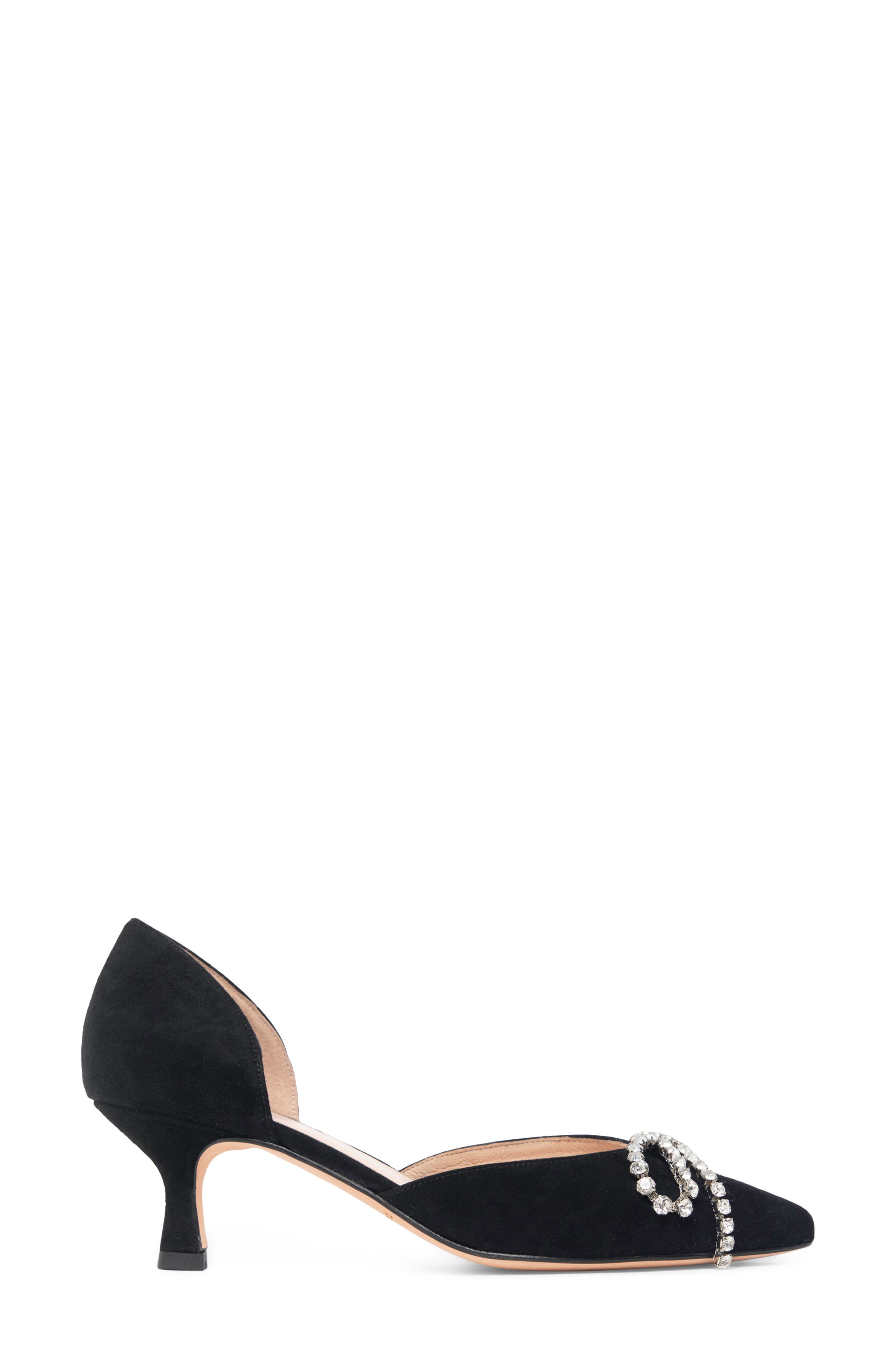 Bella Crystal Bow d'Orsay Pump, Alternate, color, BLACK SUEDE