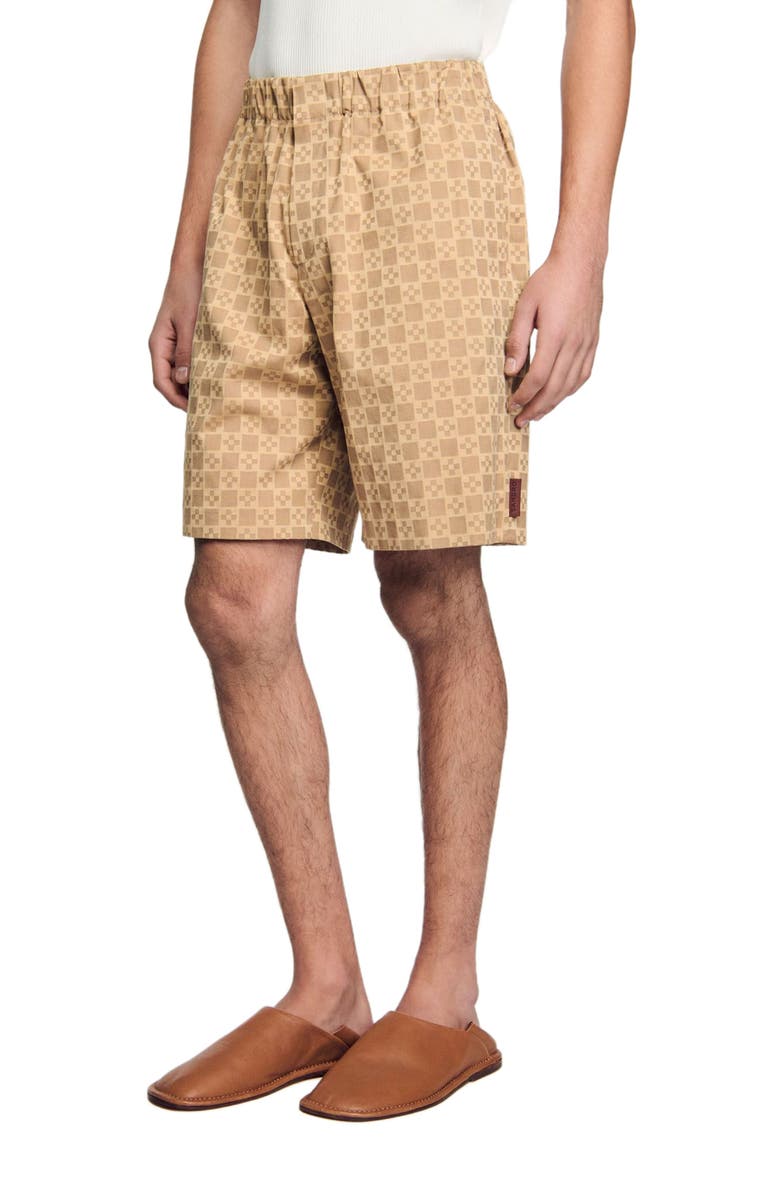 SANDRO Square Cross jacquard shorts, Alternate, color, Sand