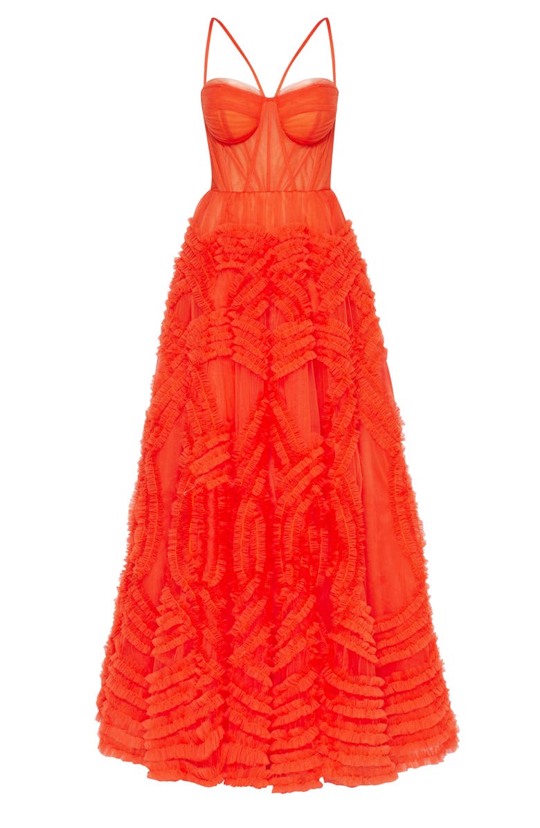 Milla Tangerine Tulle Ornament Maxi Dress, Main, color, 