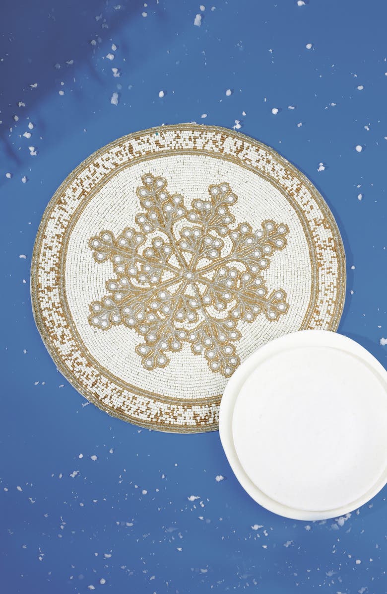 Tiramisu Gilded Snowflake Set of 3 Beaded Placemats, Alternate, color, Gold/ White