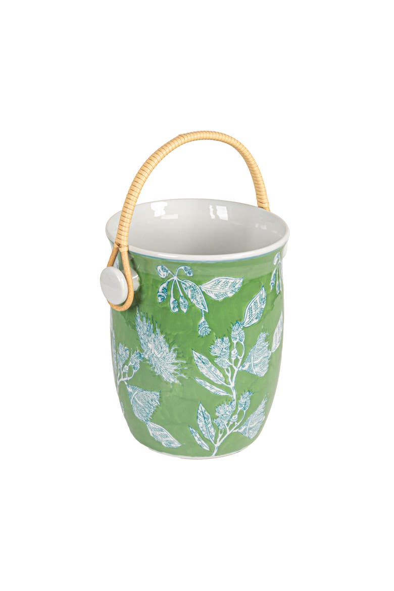 Ceramic Wine Cooler with wood Handles, Green, Main, color, Green