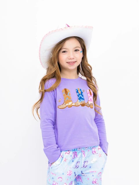 Sequin Cowgirl Boots Long Sleeve T-Shirt