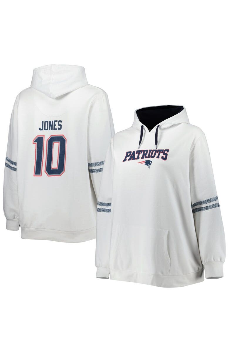 PROFILE Women's Mac Jones White New England Patriots Plus Size Name & Number Pullover Hoodie, Main, color,