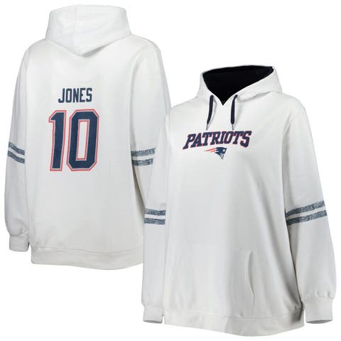 Women's Mac Jones White New England Patriots Plus Size Name & Number Pullover Hoodie