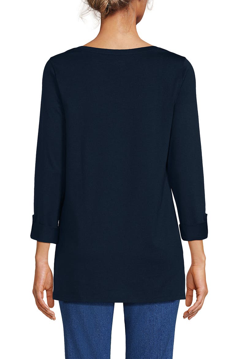 Supima Cotton Adjustable 3/4 Sleeve Boatneck Tunic, Alternate, color, Radiant Navy