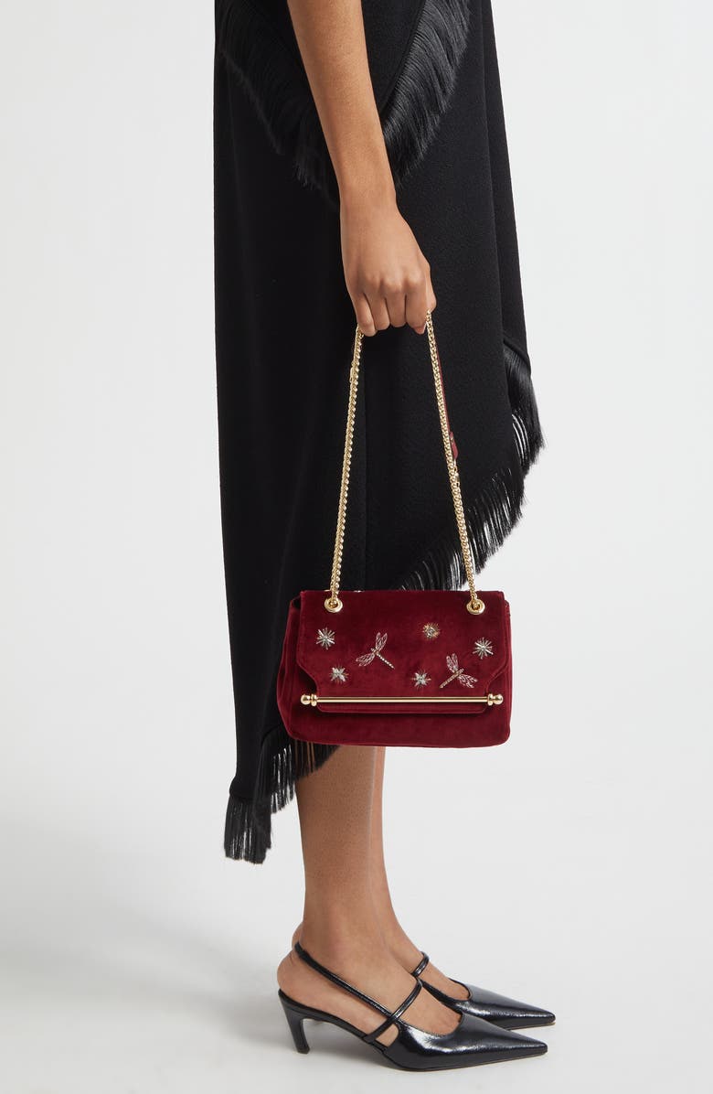 Strathberry x Cinq à Sept Mini East/West Embroidered Velveteen Shoulder Bag, Alternate, color, Bordeaux